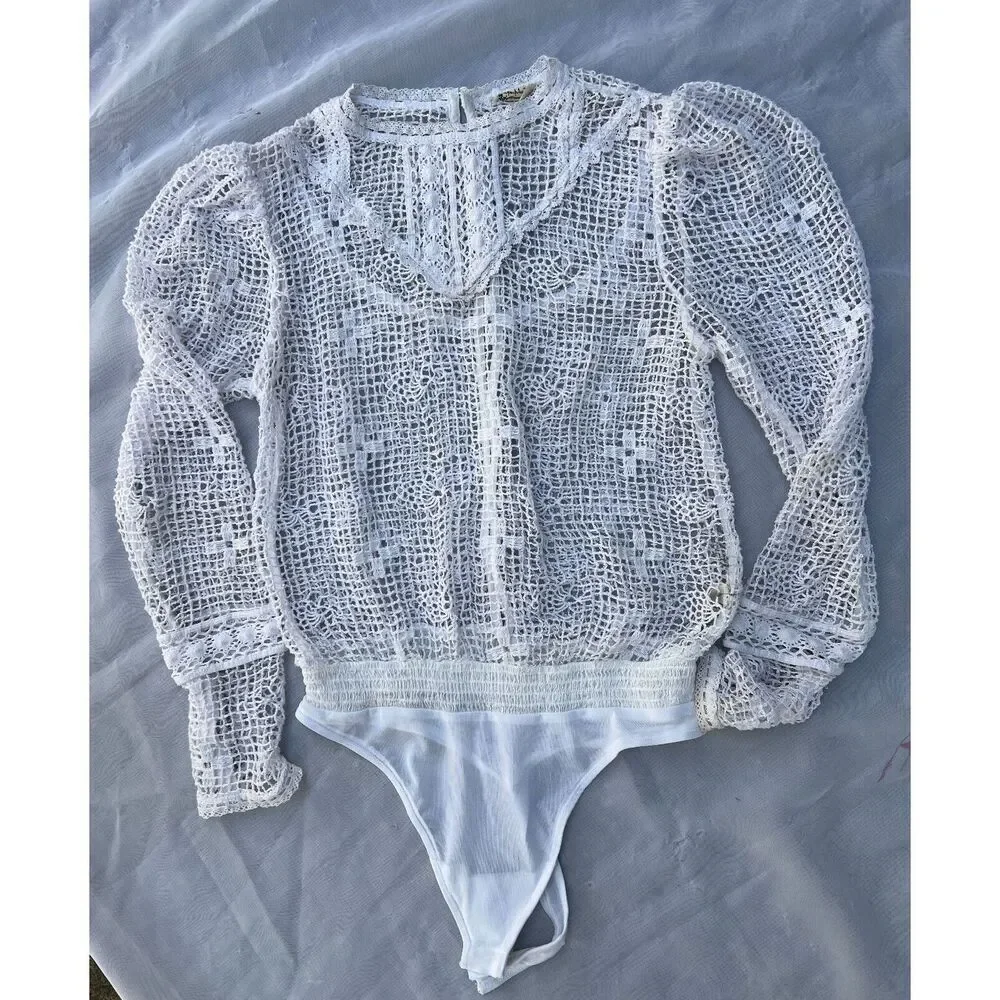 Free People Intimately 70s Style Crochet Bodysuit White Size S $128